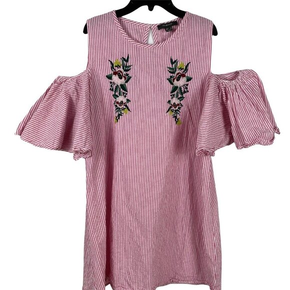 Primark Dresses & Skirts - Primark Dress Mini Cold Shoulder Ruffled Seersucker Floral Embroidered Womens 10